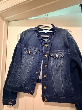Draper James Dark Blue Denim Jean Jacket with Gold Buttons
